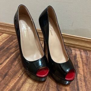 Elegant Black and Red Peep Toe Heels